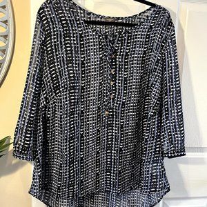 Denver Hayes, 2 piece dress top, navy blue and white, XL